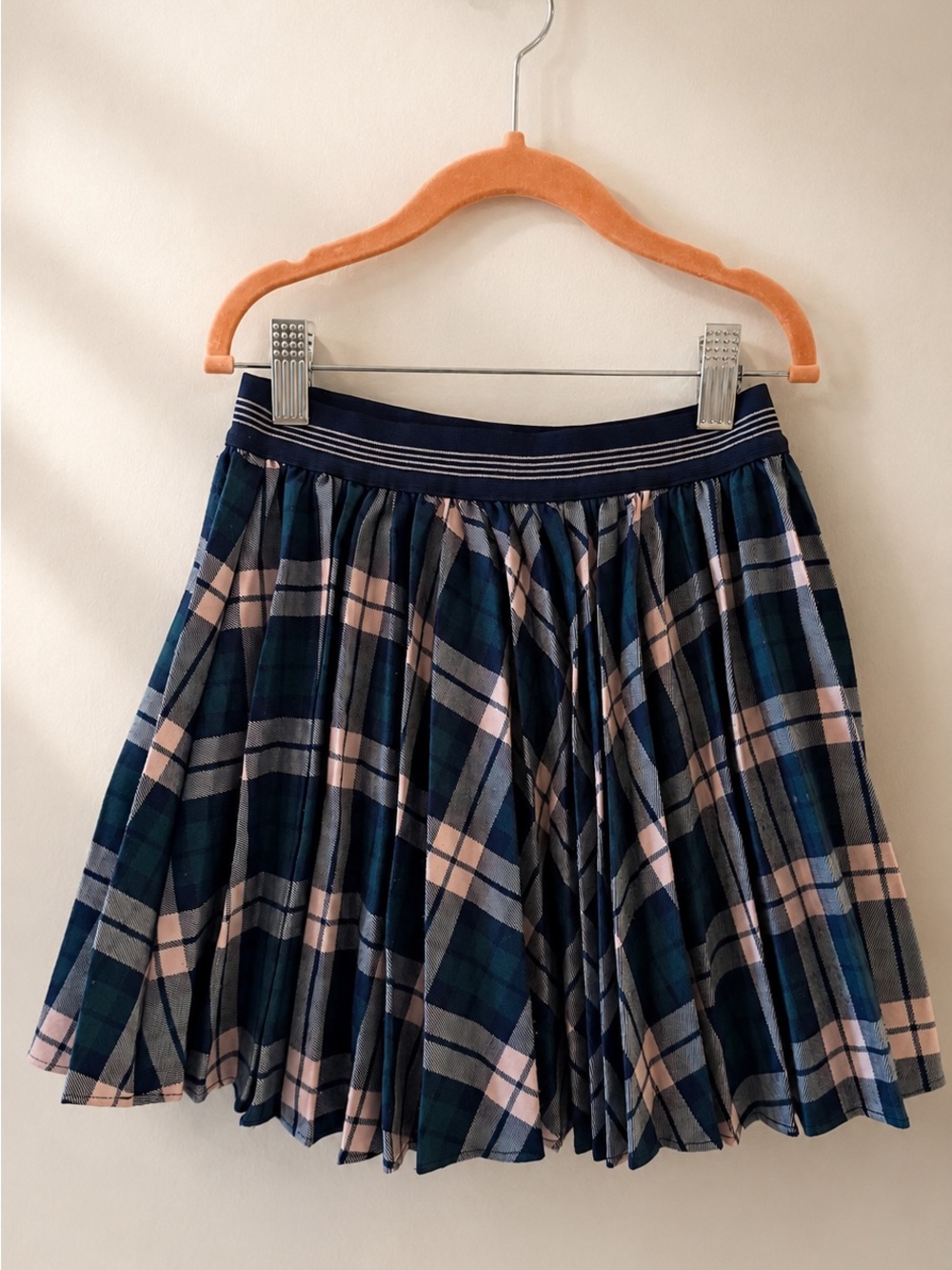 Jacadi Paris Girl Pleated Navy and Pink Plaid school Skirt 8 (128cm)